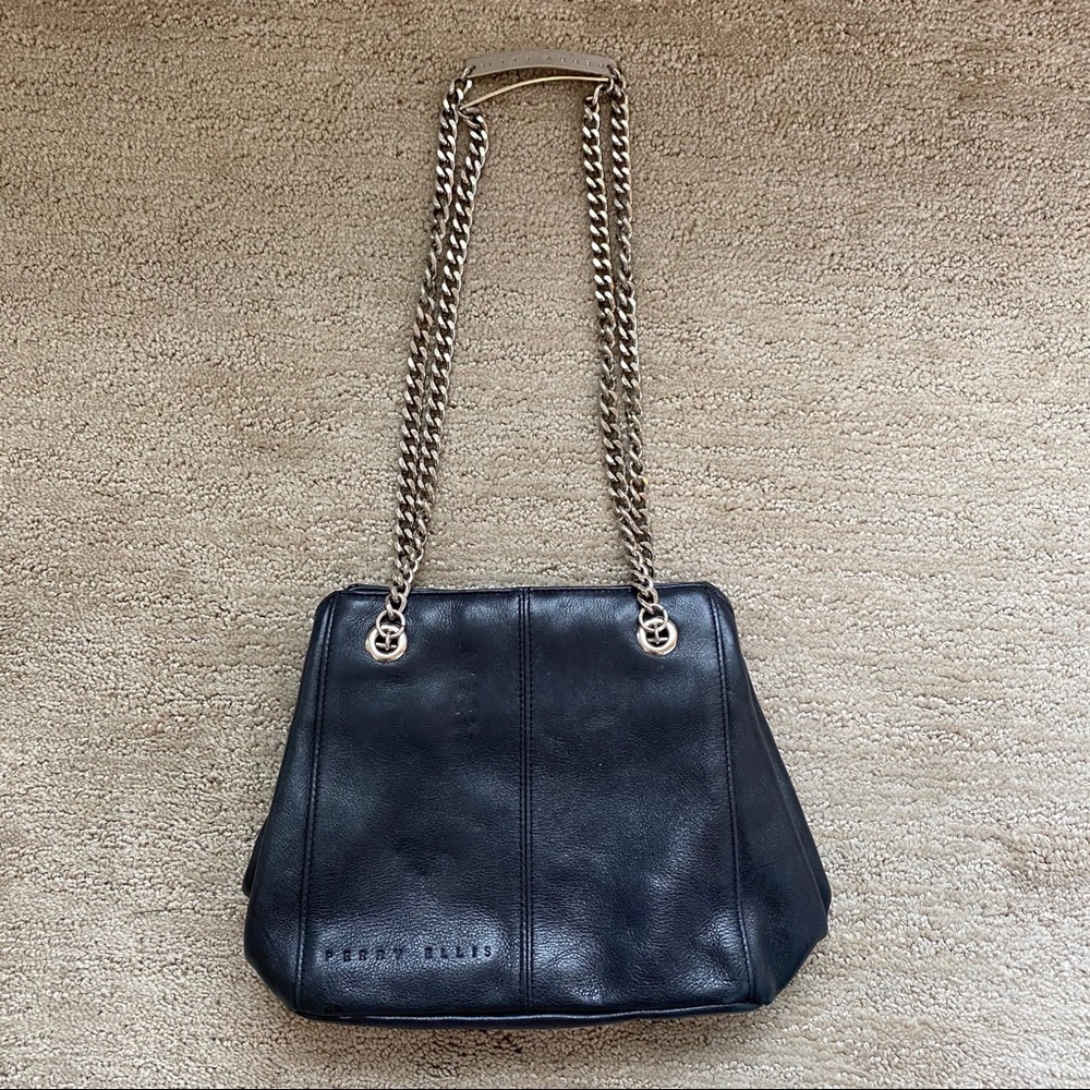 Perry Ellis black leather purse with silver straps